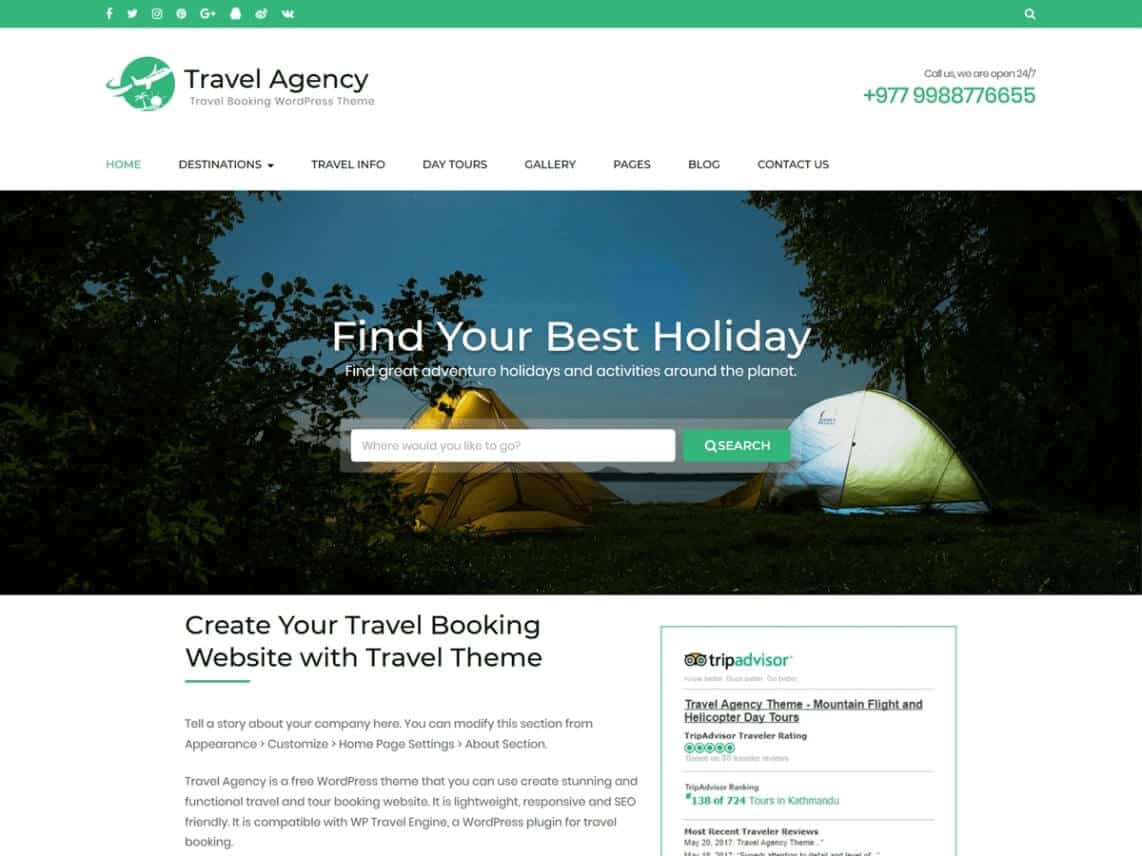 Travel Agency Free WordPress Theme | FreeThemesHub