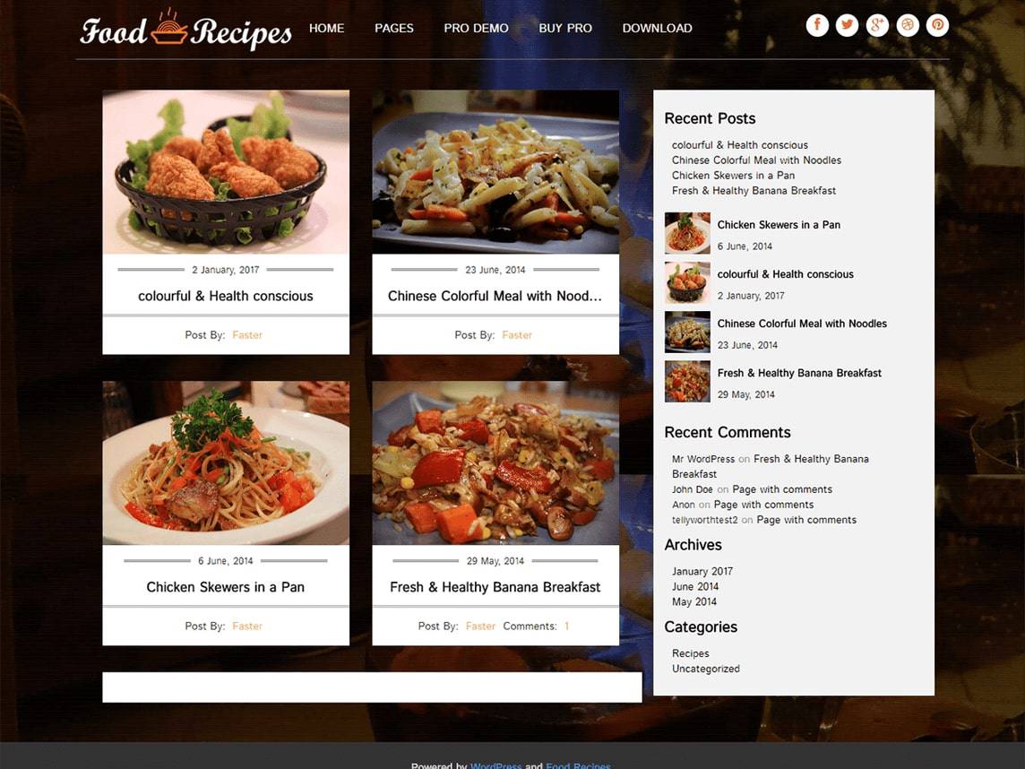 Food Recipes Free WordPress Theme | FreeThemesHub